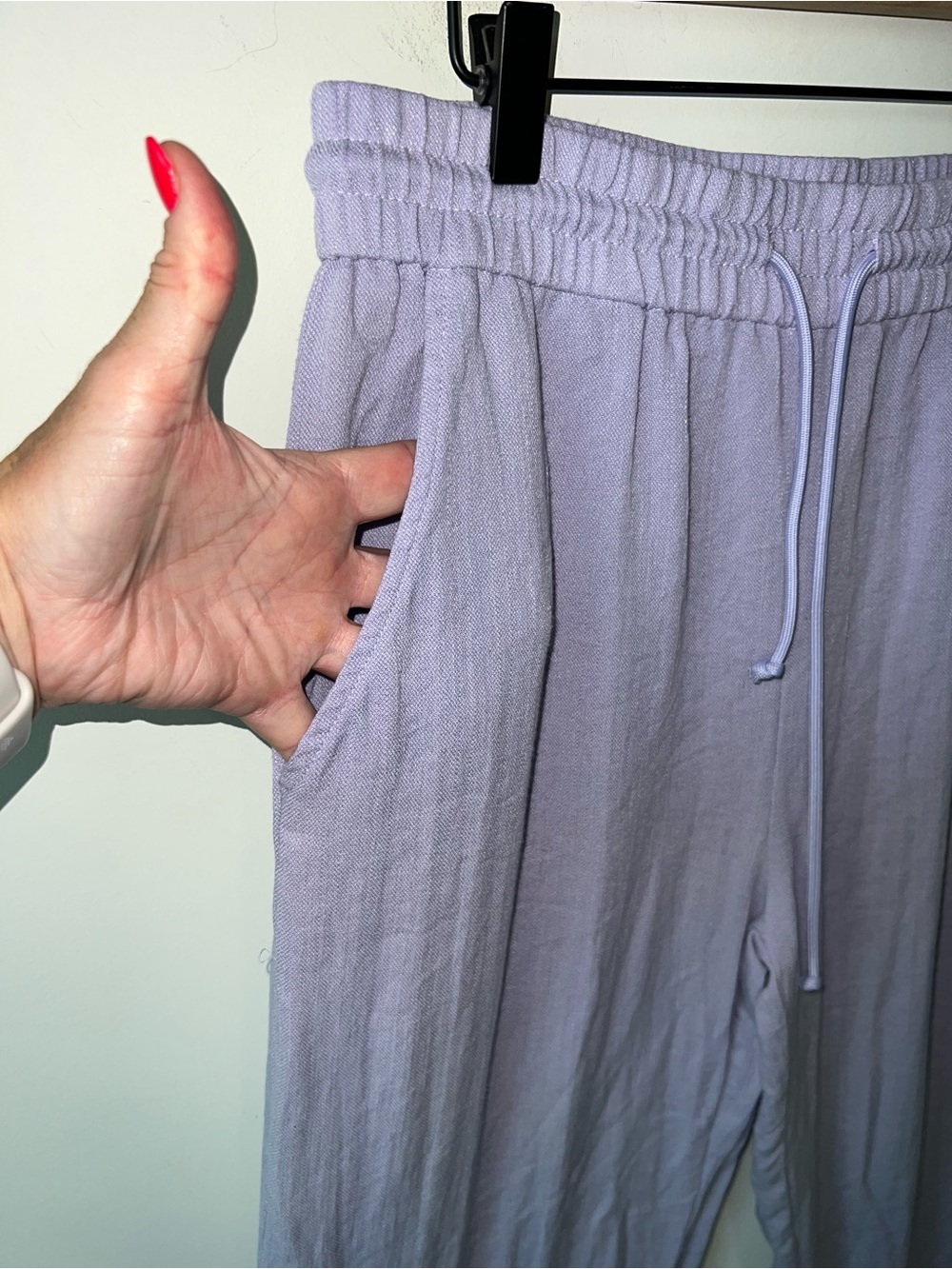 Halara Linen Relaxed Drawstring Pants Light Lavender Wide Leg Pockets - Picture 5 of 9